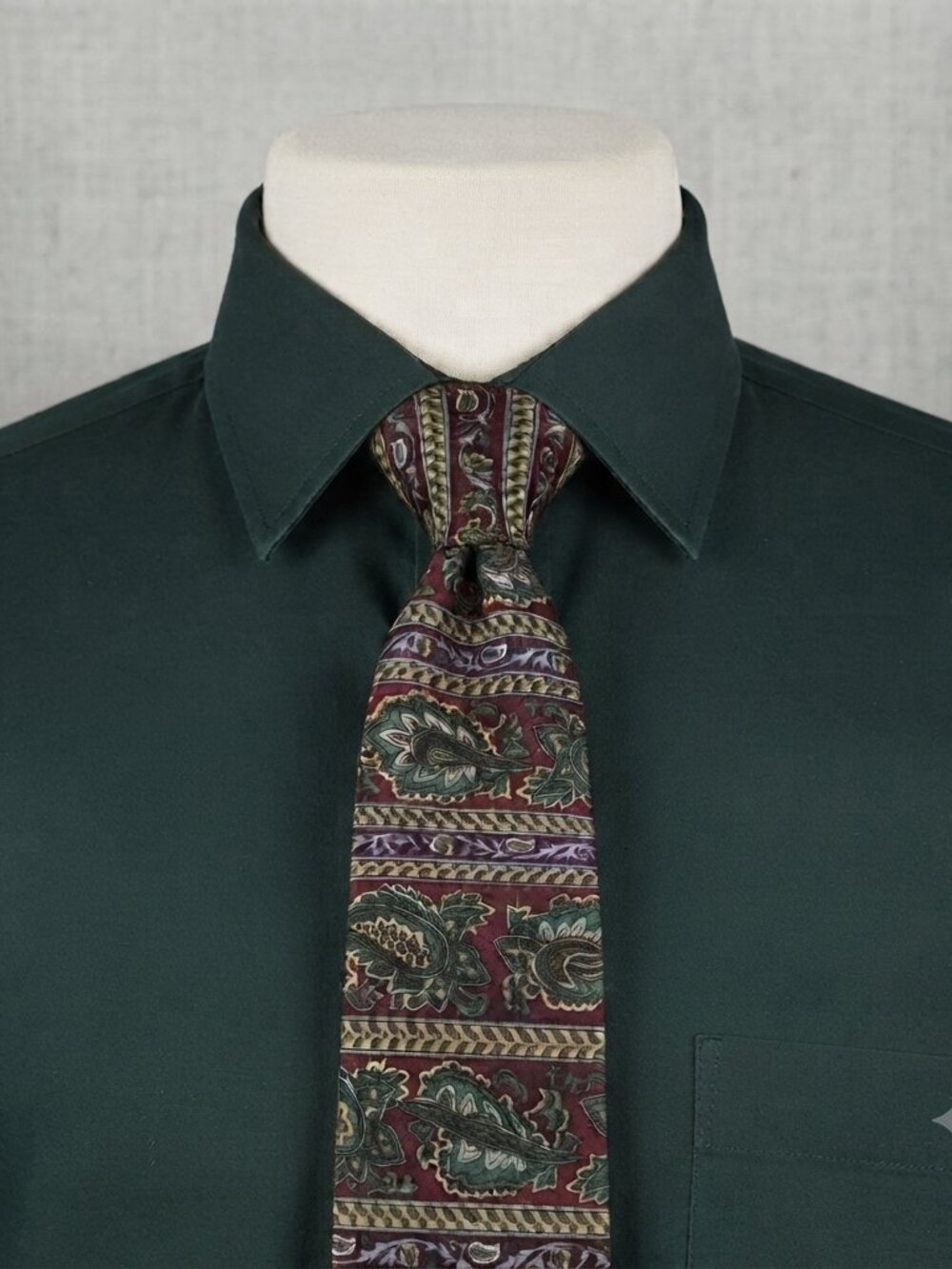 Christian Dumas 100% Silk Tie – Burgundy Green Paisley Stripe – Made in Canada